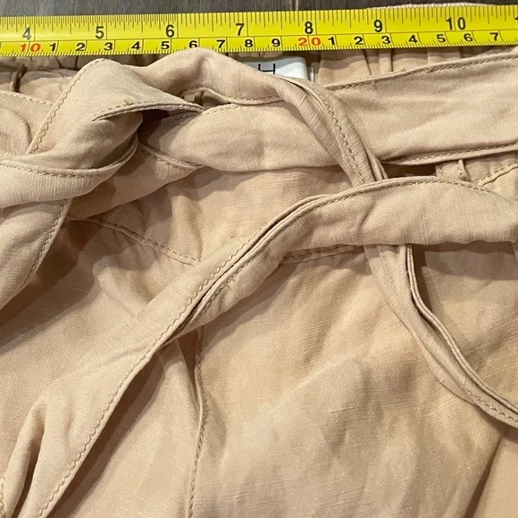 HALSTON Wide Leg Linen Blend Pants Beige Metallic Thread Elastic Waist Women's M - Picture 7 of 10